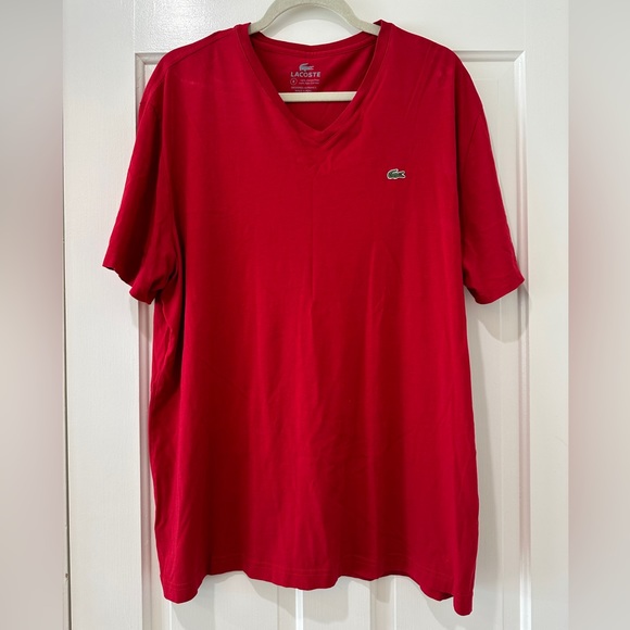 Mens Lacoste red v neck short sleeve shirt top - Picture 8 of 9